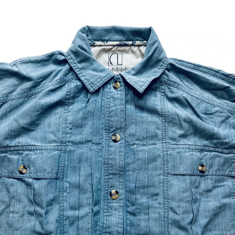 Carole Little Denim Jacket Sport Shirt Style Button Up Pockets Blue‎ Size 6